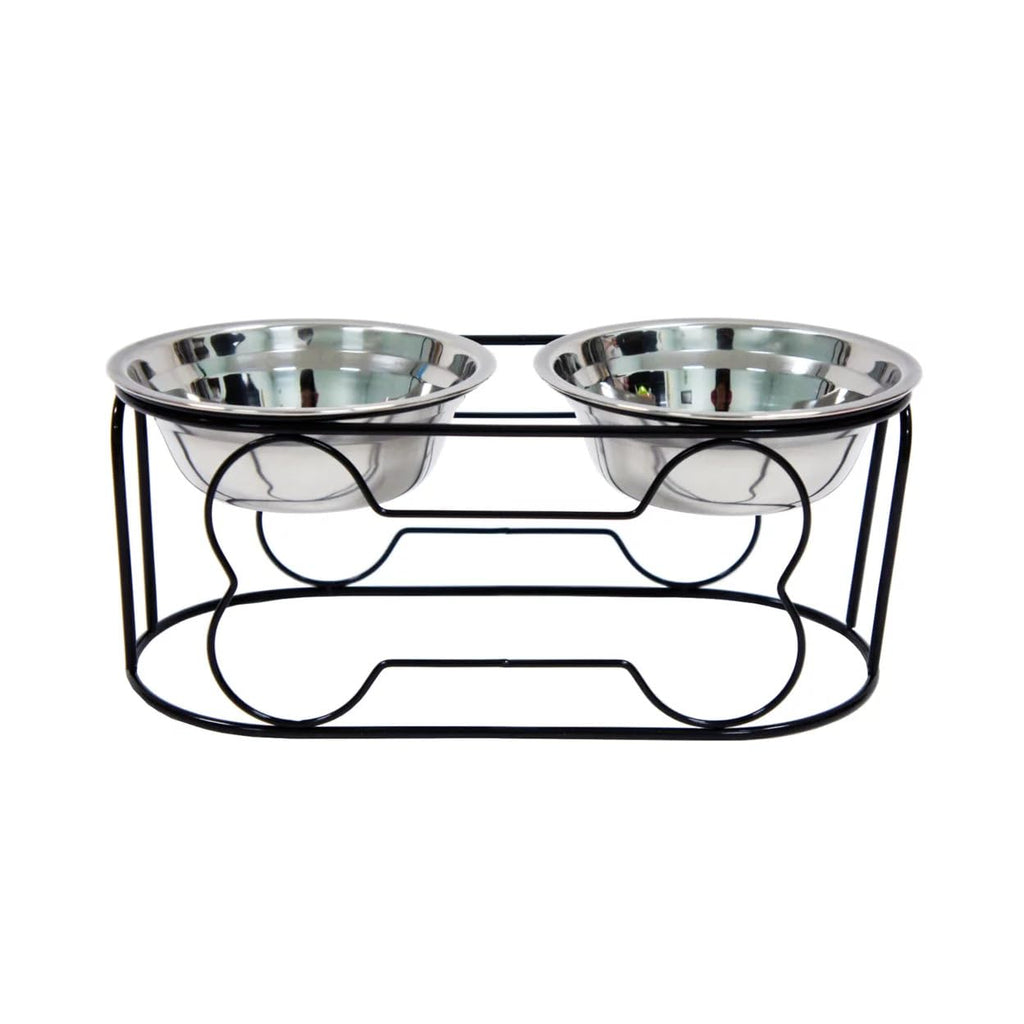 5-Inch Wrought Iron Stand with Small Double Stainless Steel Feeder Bowl F400882