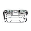 5-Inch Wrought Iron Stand with Small Double Stainless Steel Feeder Bowl F400882