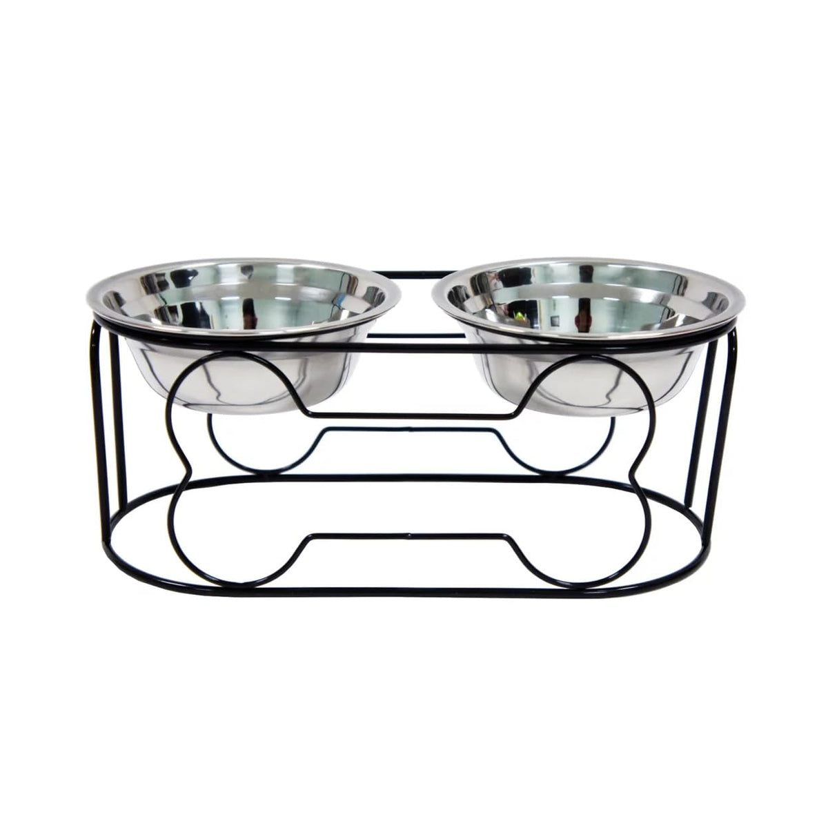 5-Inch Wrought Iron Stand with Small Double Stainless Steel Feeder Bowl F400882