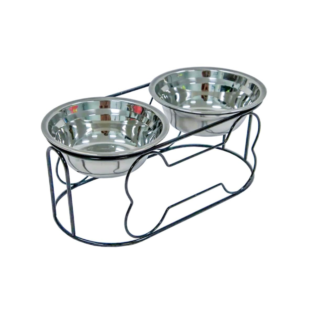 5-Inch Wrought Iron Stand with Small Double Stainless Steel Feeder Bowl F400882
