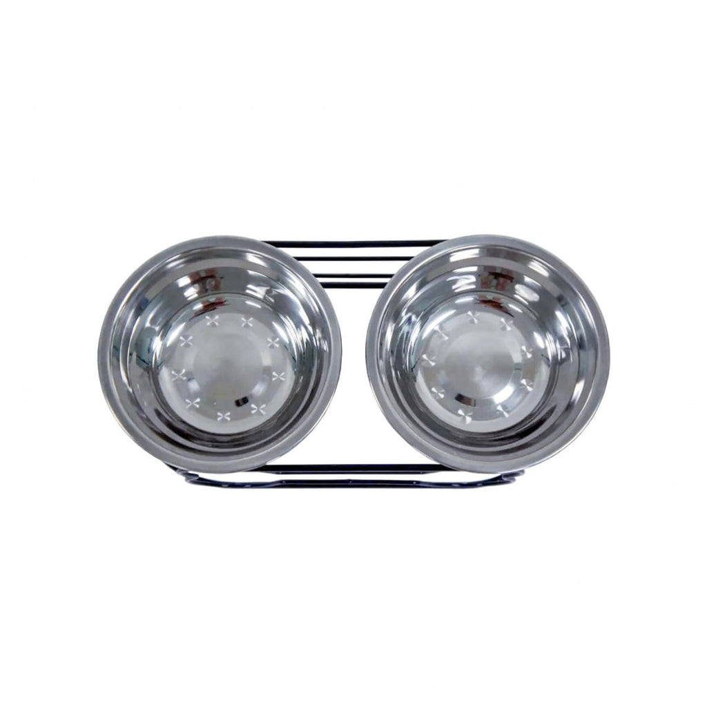 5-Inch Wrought Iron Stand with Small Double Stainless Steel Feeder Bowl F400882
