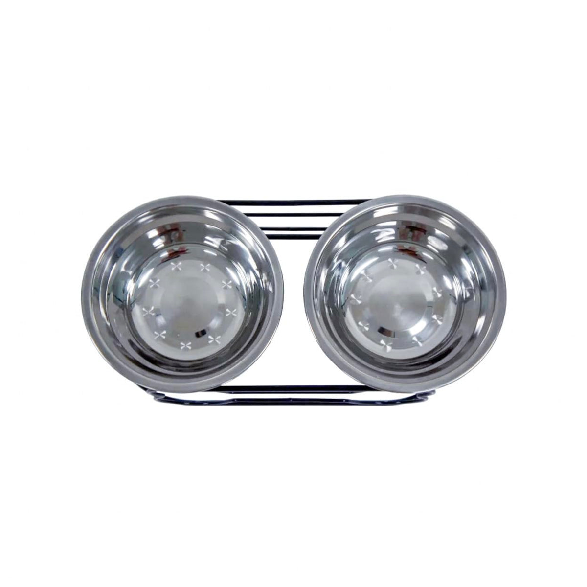 5-Inch Wrought Iron Stand with Small Double Stainless Steel Feeder Bowl F400882