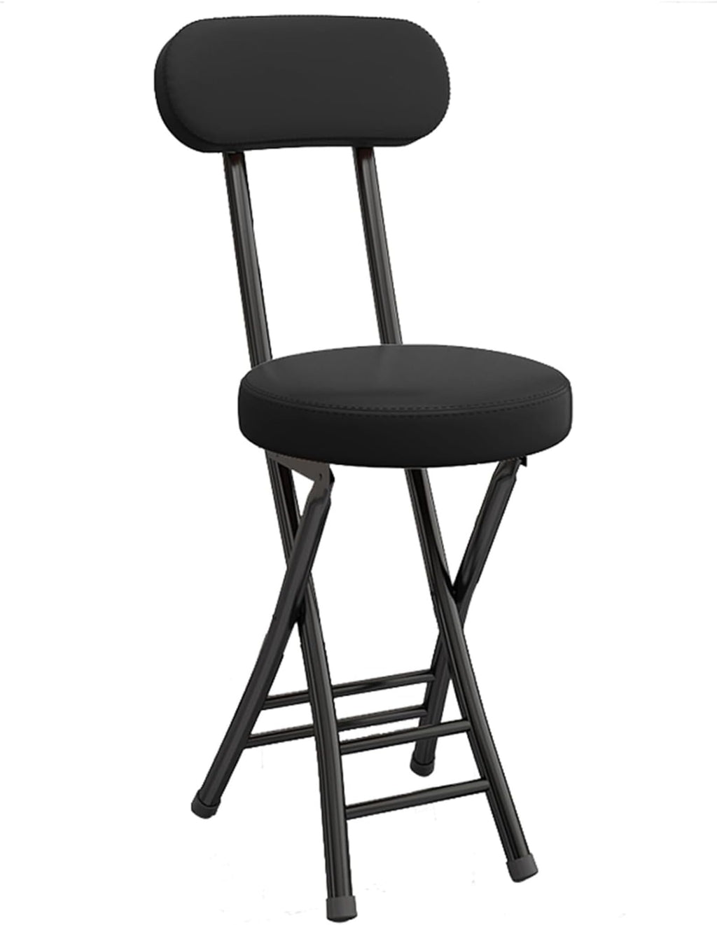 Black Cushioned Folding Stool with Backrest E114