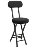 Black Cushioned Folding Stool with Backrest E114