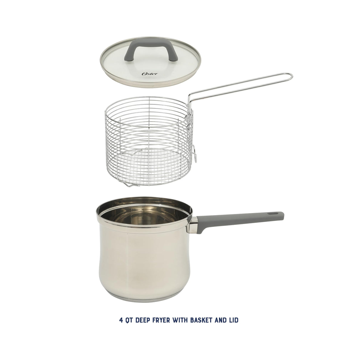 4-Quart Stainless Steel Deep Fryer Pot with Basket & Glass Lid C49308