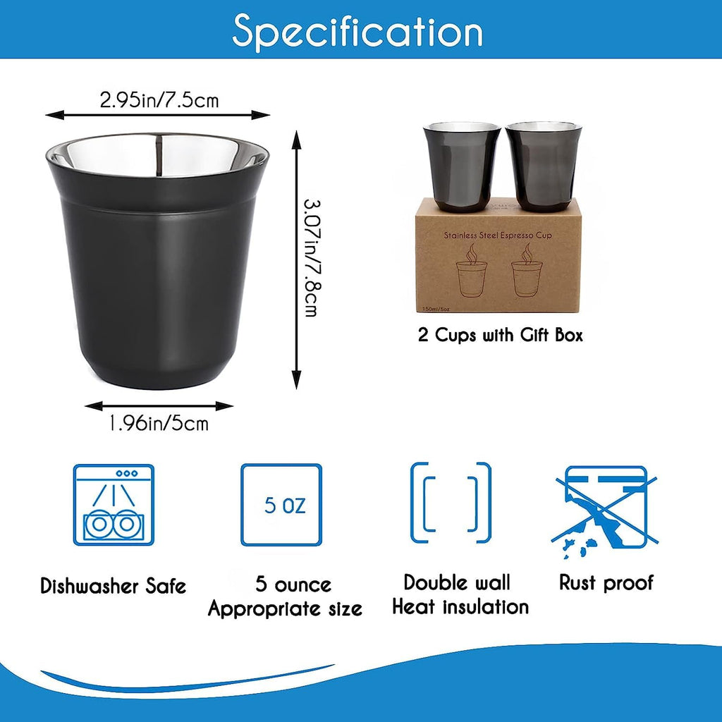 French Press 12 oz, Stainless Steel Espresso Cup 2pcs Set Double Wall Insulated 5 oz D220454