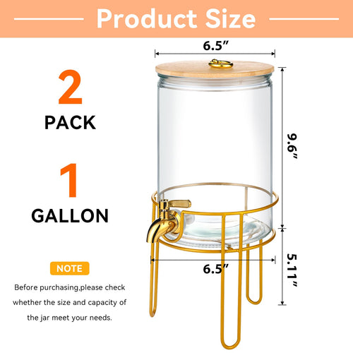 1 Gallon Glass Beverage Dispenser with Spigot, 2 Pack H969