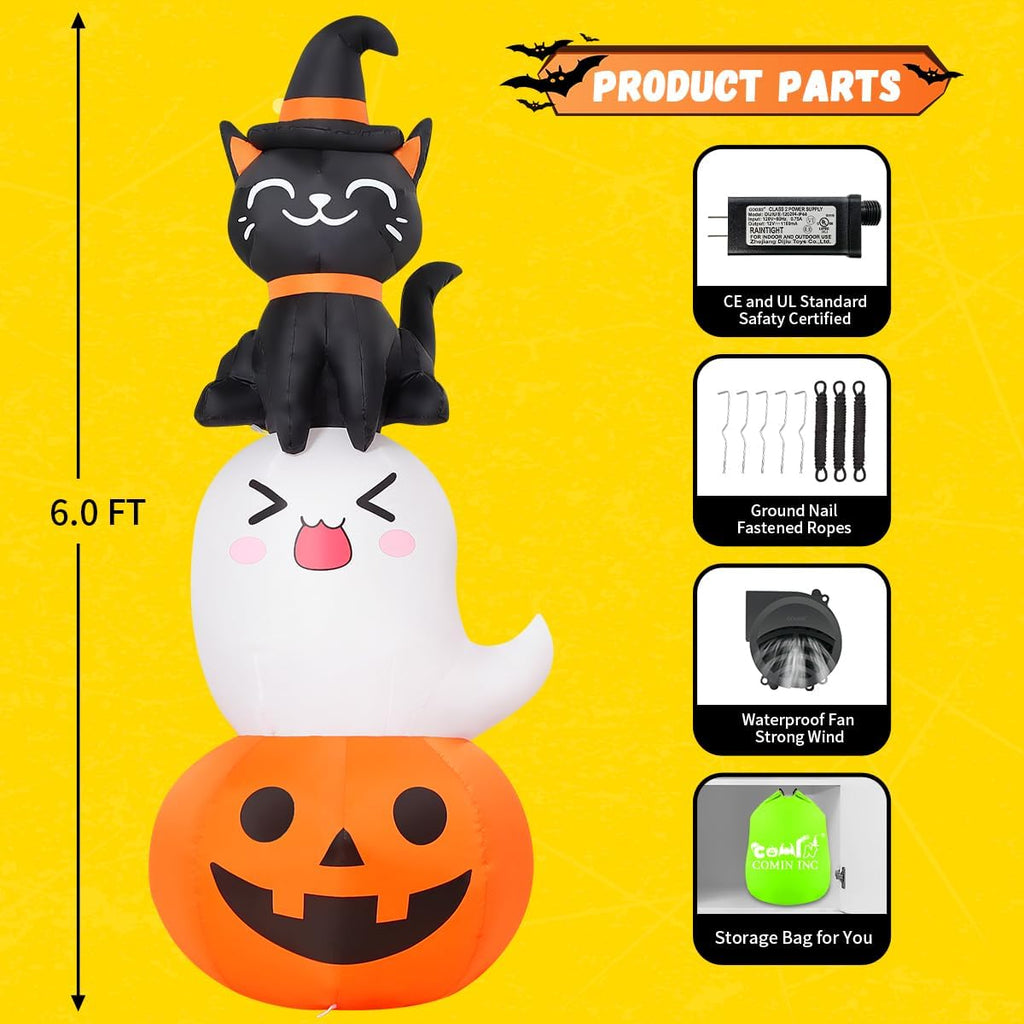 6 FT Halloween Inflatables Pumpkin Ghost Cat Outdoor Decorations P91482