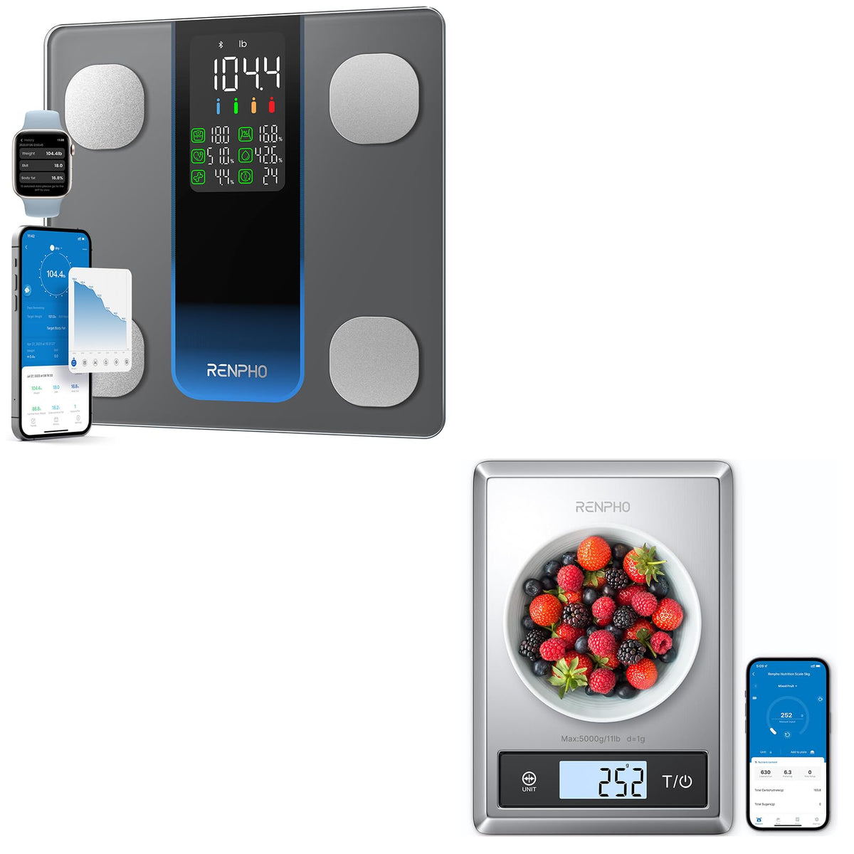 Digital Food Scale and Smart Body Weight Scale with LED Display U872712