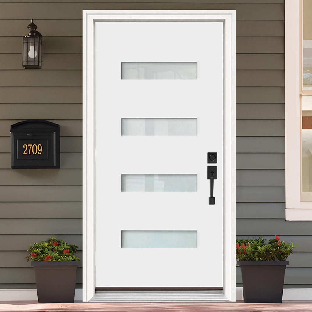 Fiberglass Exterior Front Door 36x80in Left-Hand Inswing Frosted Glass White Primed Q14969