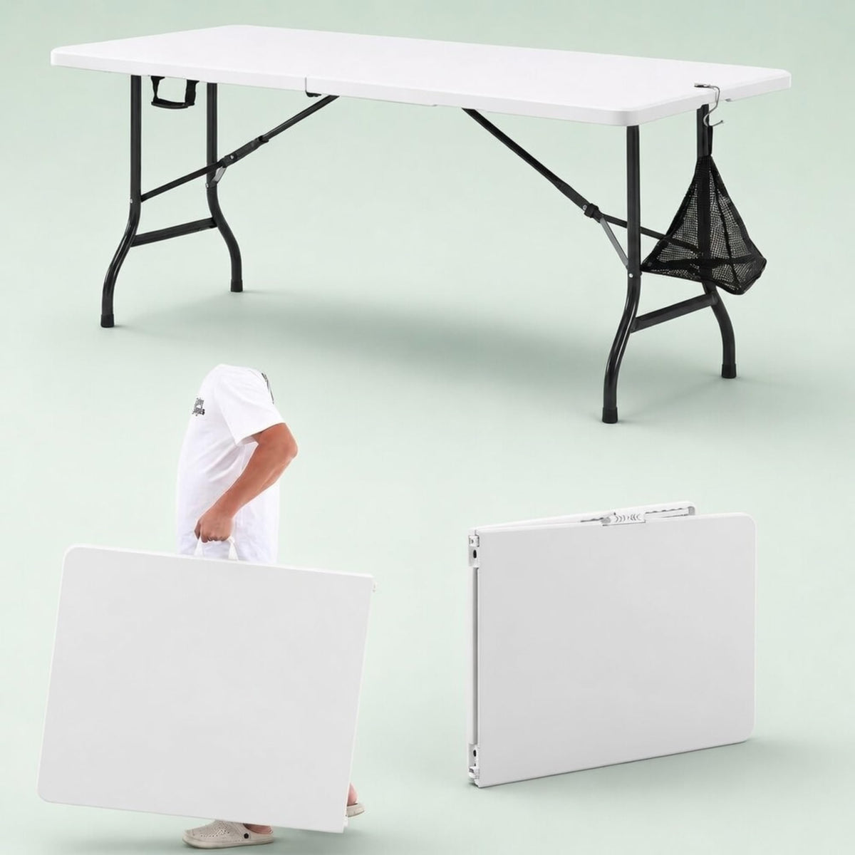 6Ft White Folding Picnic Table N118963