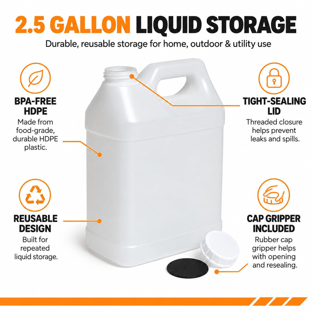 2.5 Gallon Reusable Plastic Water Jug with Lid C3114
