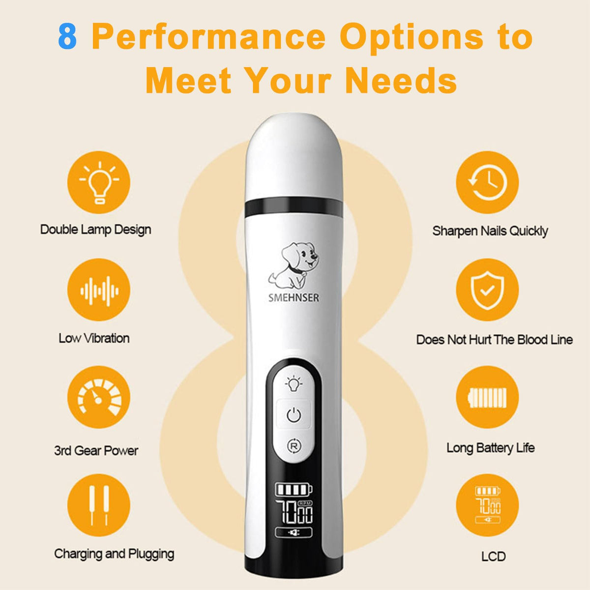 3-Speed Cordless Pet Nail Trimmer with 2 LED Light L83701