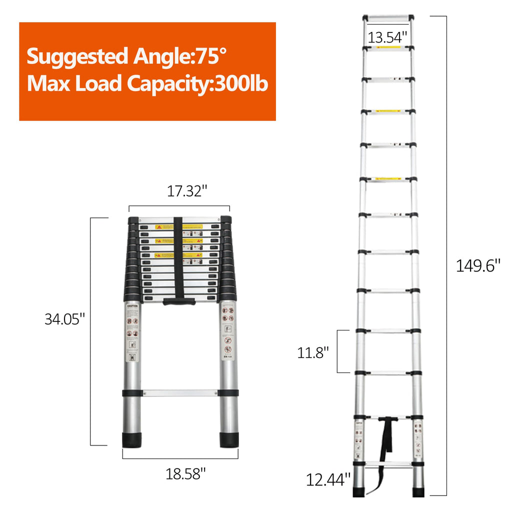 12.5FT Aluminum Telescoping Ladder 300 lbs Q448
