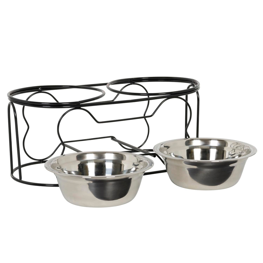 5-Inch Wrought Iron Stand with Small Double Stainless Steel Feeder Bowl F400882