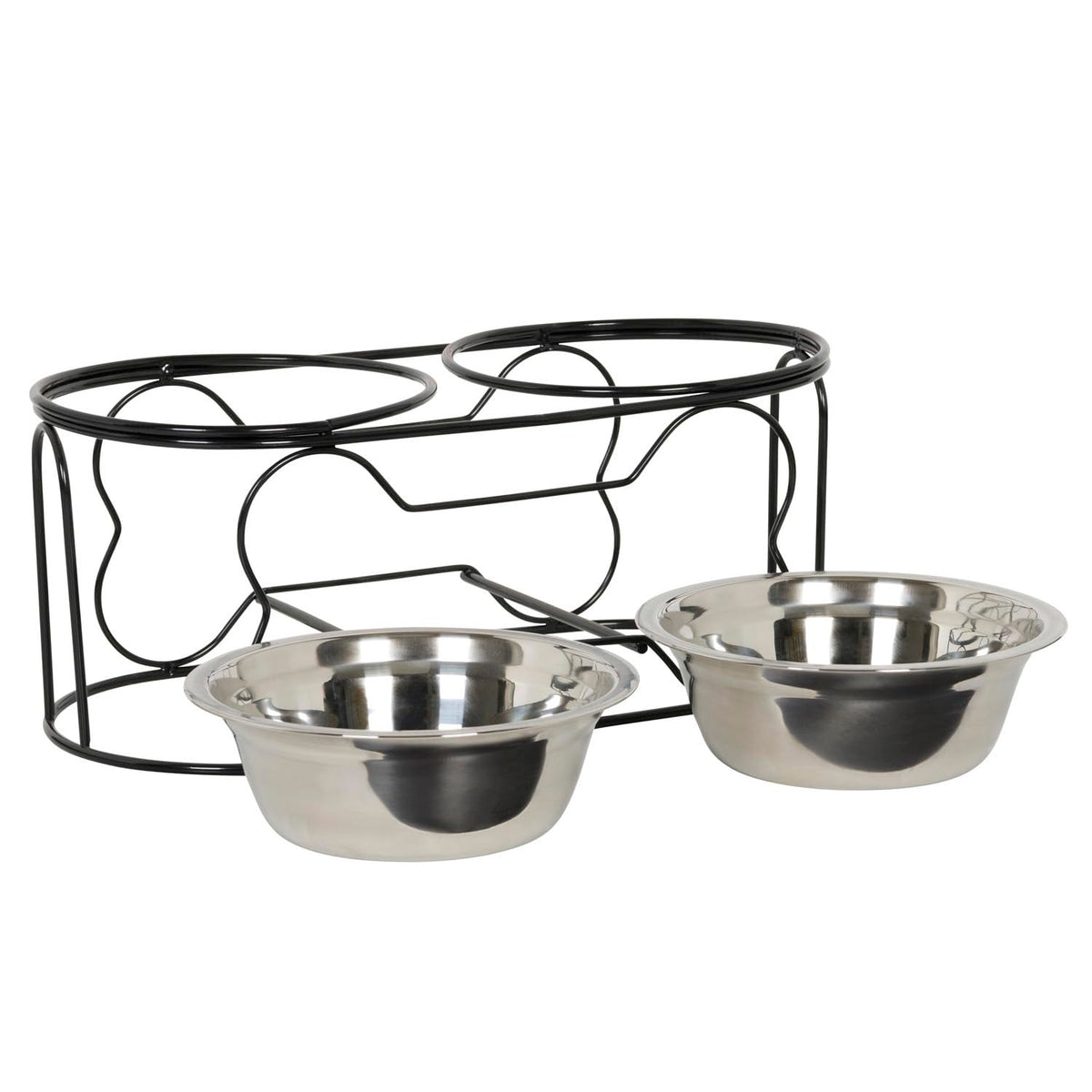 5-Inch Wrought Iron Stand with Small Double Stainless Steel Feeder Bowl F400882