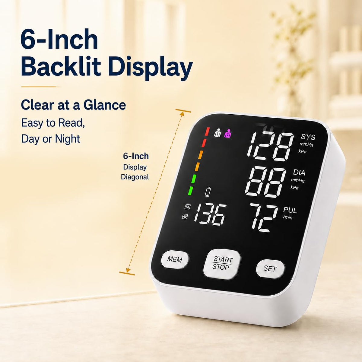 Automatic Upper Arm Blood Pressure Monitor with 6-Inch Backlit Display L24597