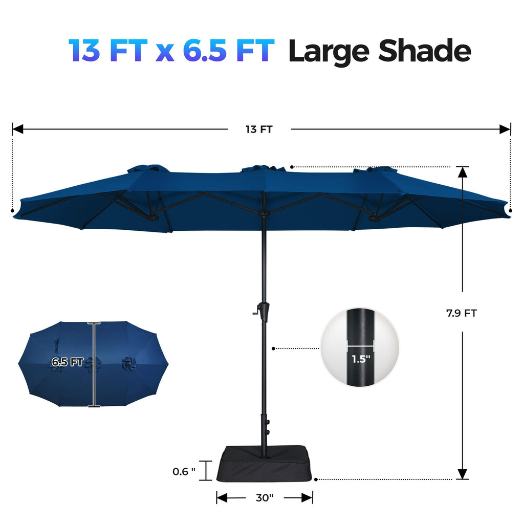 13FT Double Sided Navy Blue Patio Umbrella with Base L12787