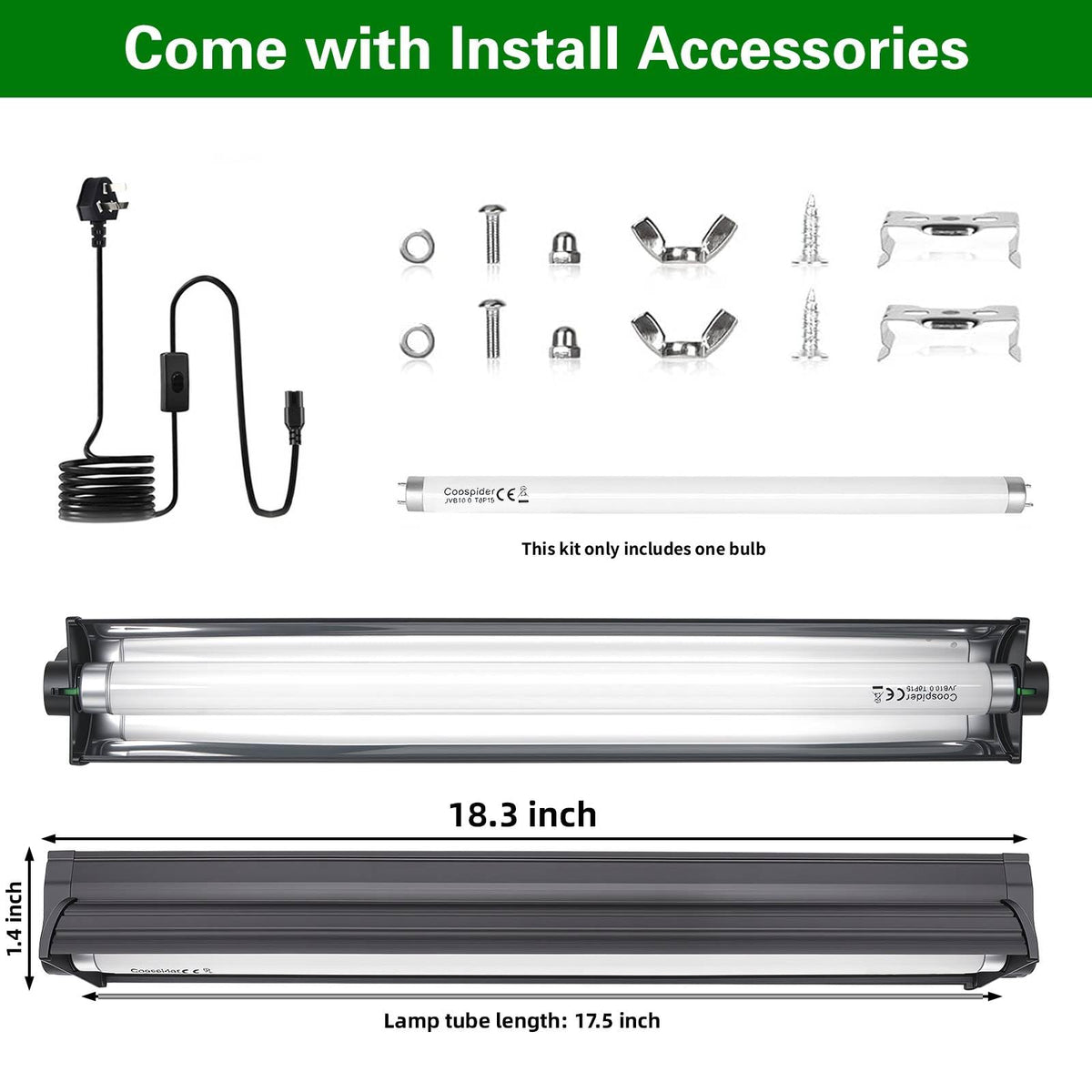 18 Inch 15 Watt UVB 10.0 Fluorescent Reptile Light Fixture Kit F217923