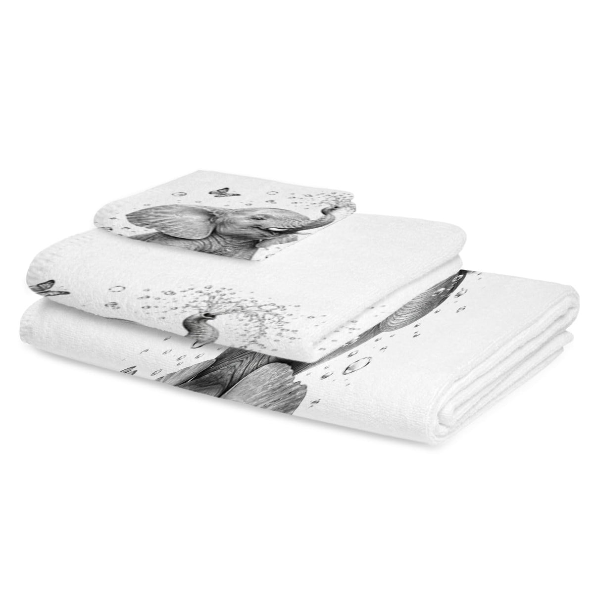 Gray Elephant Butterfly 3 Pack Cotton Bath Towel Set C8159