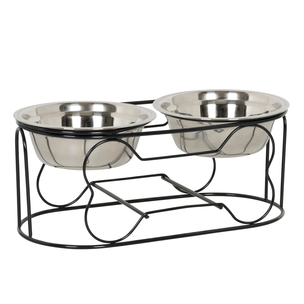 5-Inch Wrought Iron Stand with Small Double Stainless Steel Feeder Bowl F400882