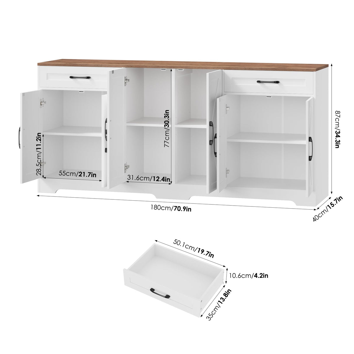 71” Large Kitchen Buffet Cabinet with Adjustable Shelves E9608