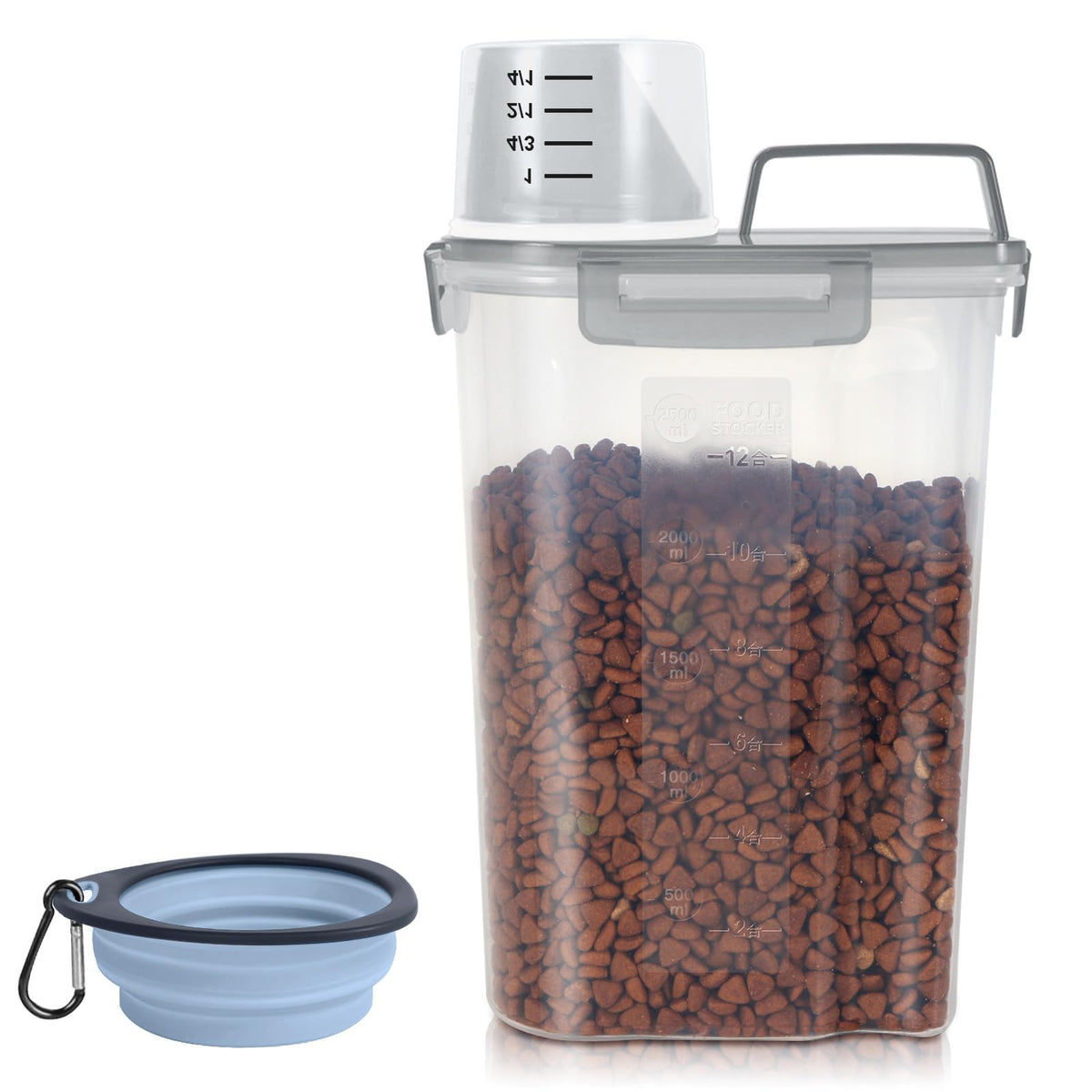 3-5Lbs/3Qt Plastic Pet Food Storage Container with Foldable Bowl G1105