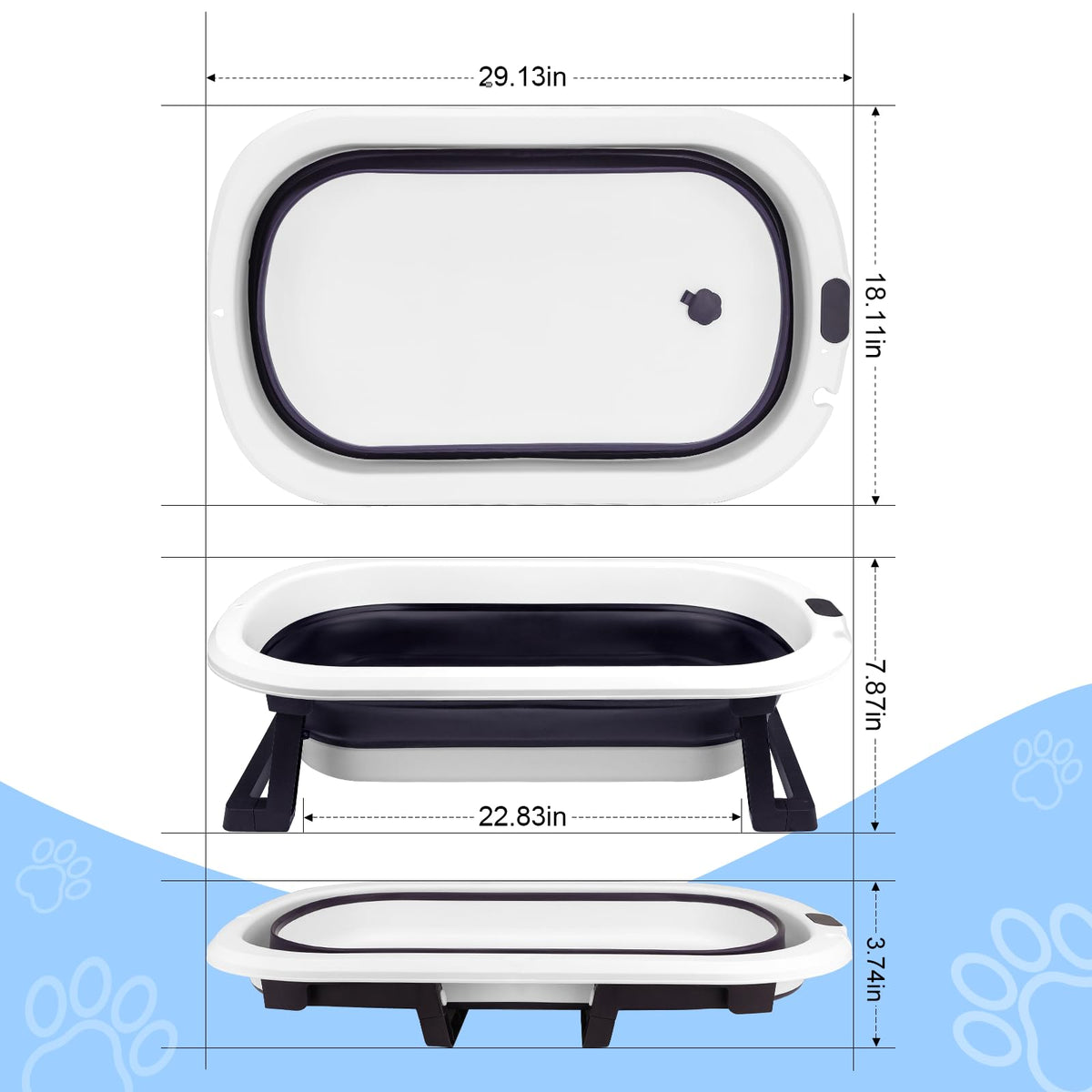 Collapsible Pet Bathtub with Water Drain Plug and Grooming Brush V573