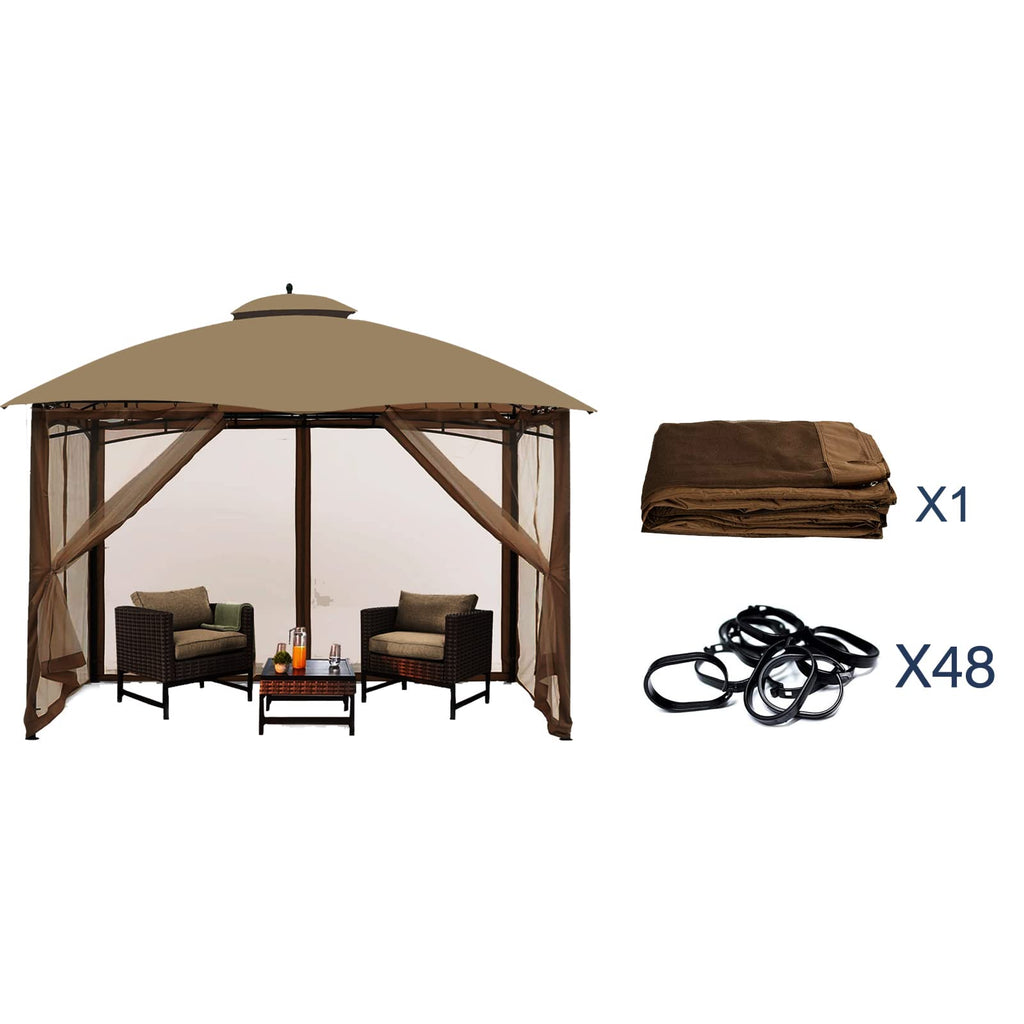 10' x 10' 4-Panel Mosquito Netting Sidewall Curtain with Zipper (Brown) M35964