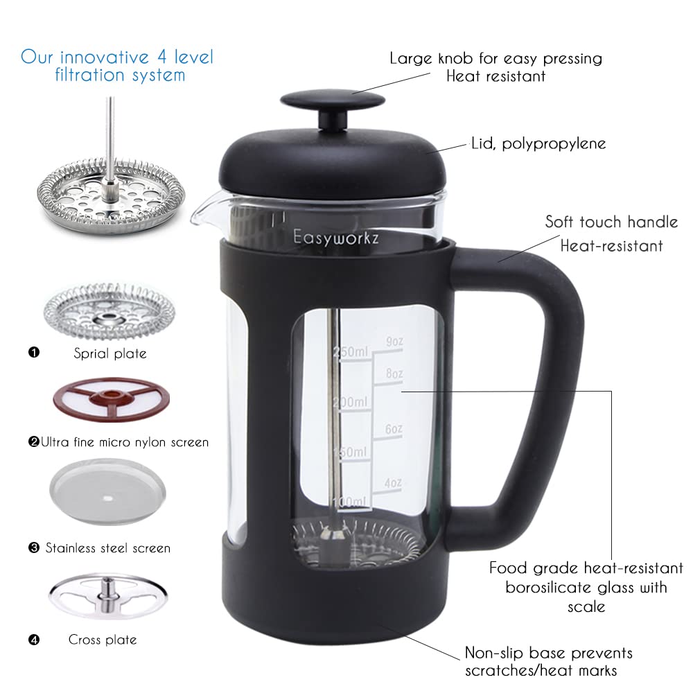French Press 12 oz, Stainless Steel Espresso Cup 2pcs Set Double Wall Insulated 5 oz D220454