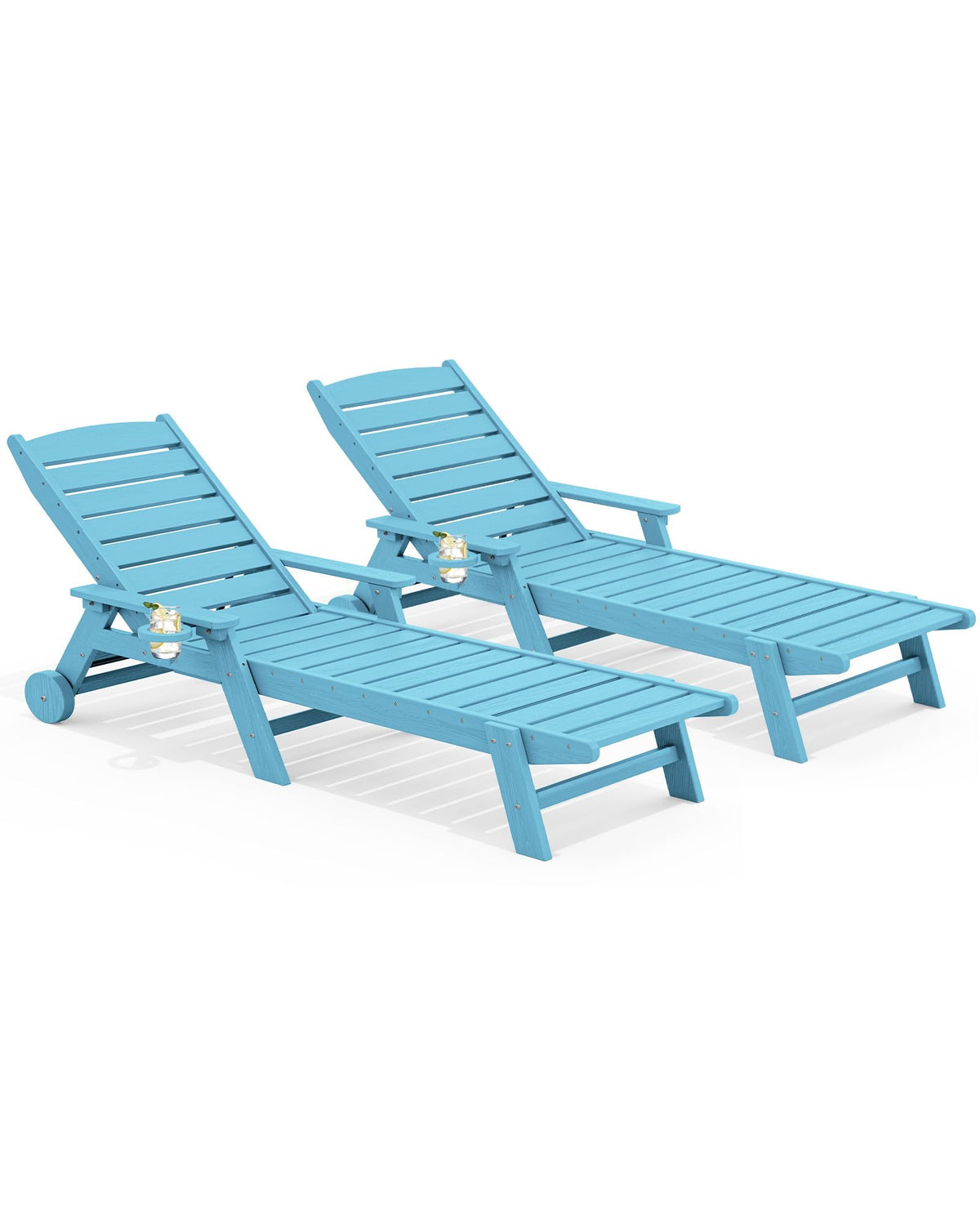 Light Blue Outdoor Lounge Chair Set of 2 with Cup Holder V913