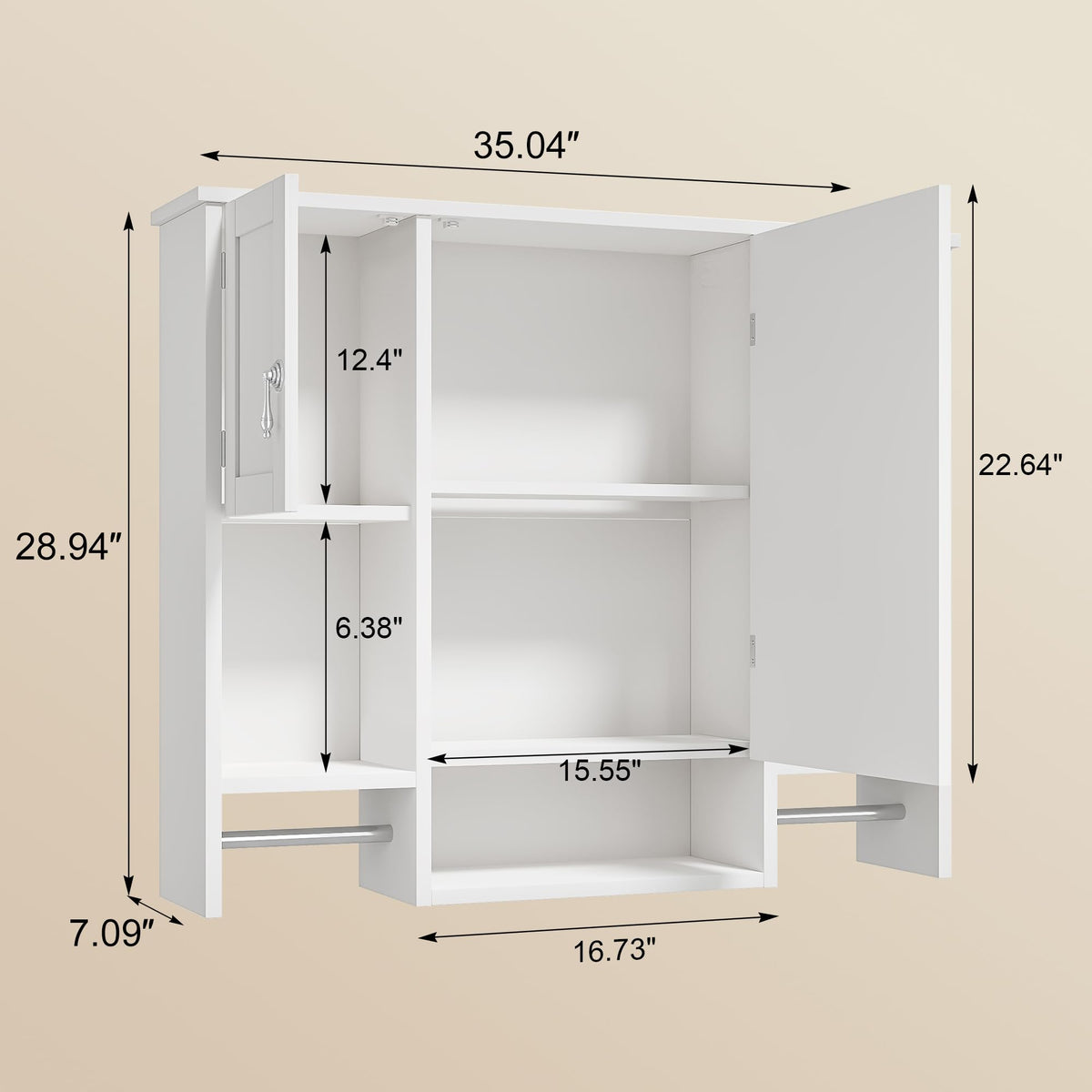 Large White Wall Mounted Bathroom Cabinet with Mirror S6436