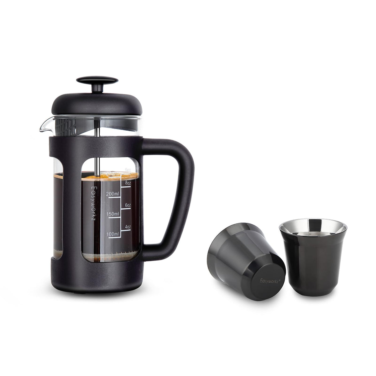 French Press 12 oz, Stainless Steel Espresso Cup 2pcs Set Double Wall Insulated 5 oz D220454
