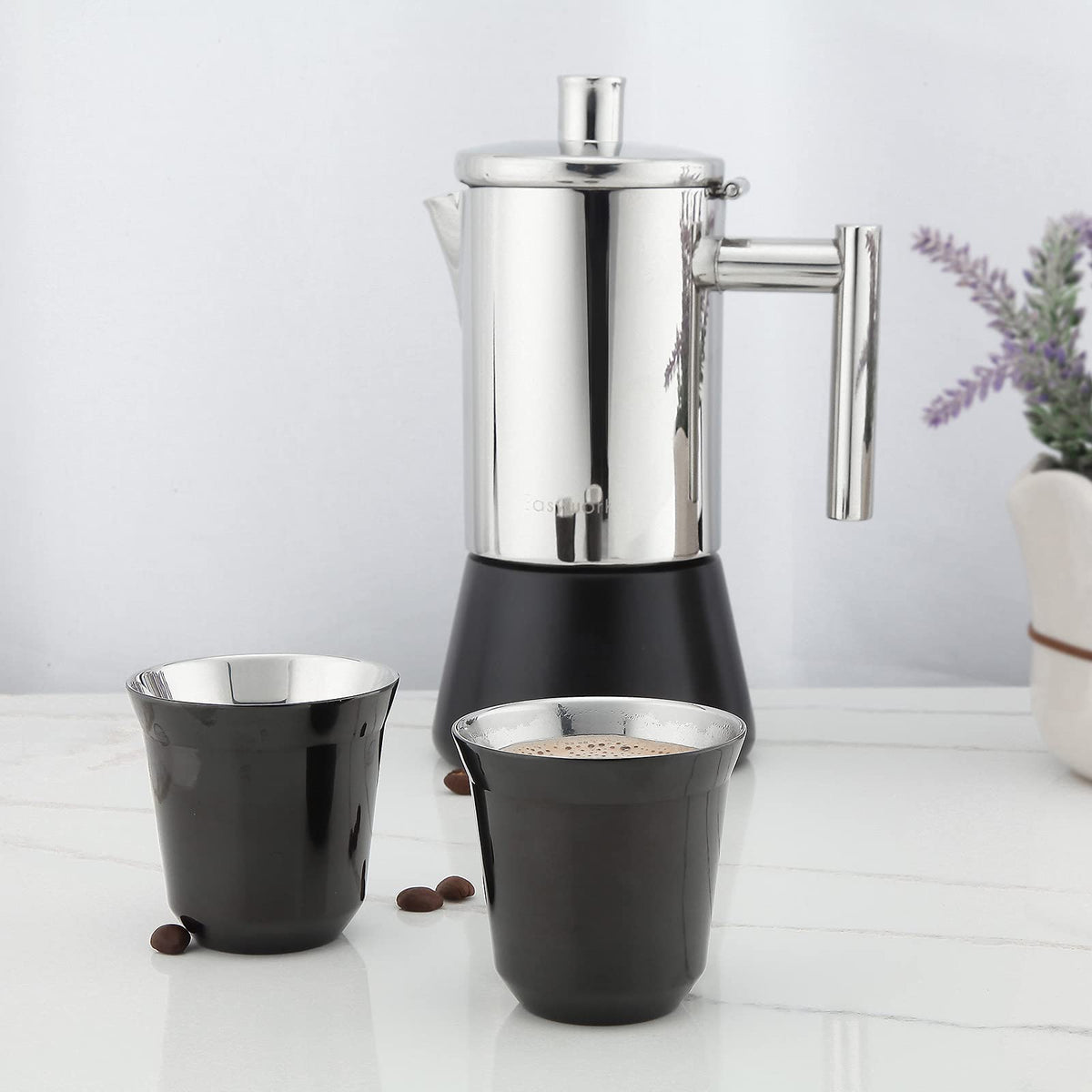 French Press 12 oz, Stainless Steel Espresso Cup 2pcs Set Double Wall Insulated 5 oz D220454