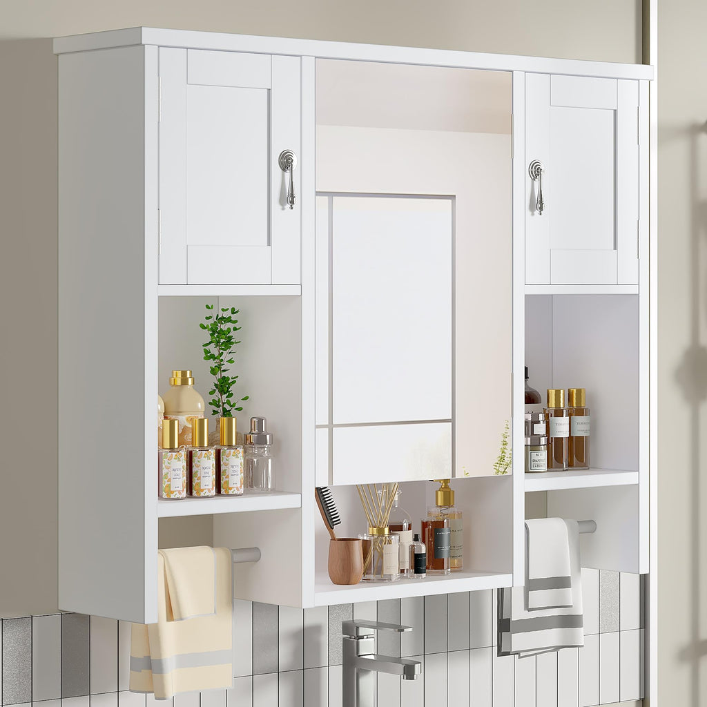 Large White Wall Mounted Bathroom Cabinet with Mirror S6436