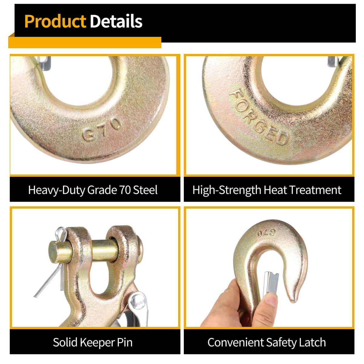 4-Pack 3/8-Inch Clevis Slip Hooks with Safety Latch Y5931