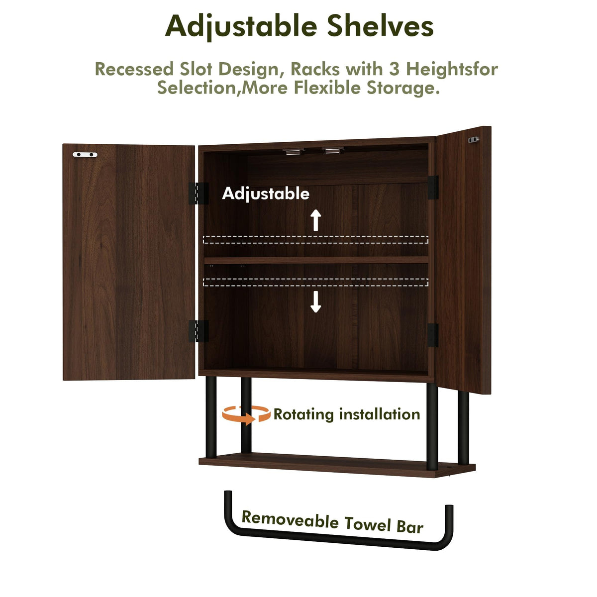Fluted 2 Doors 3-Tier Bathroom Wall Cabinet I9072