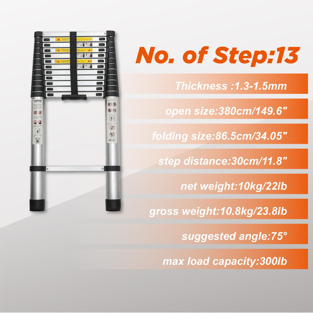 12.5FT Aluminum Telescoping Ladder 300 lbs Q448