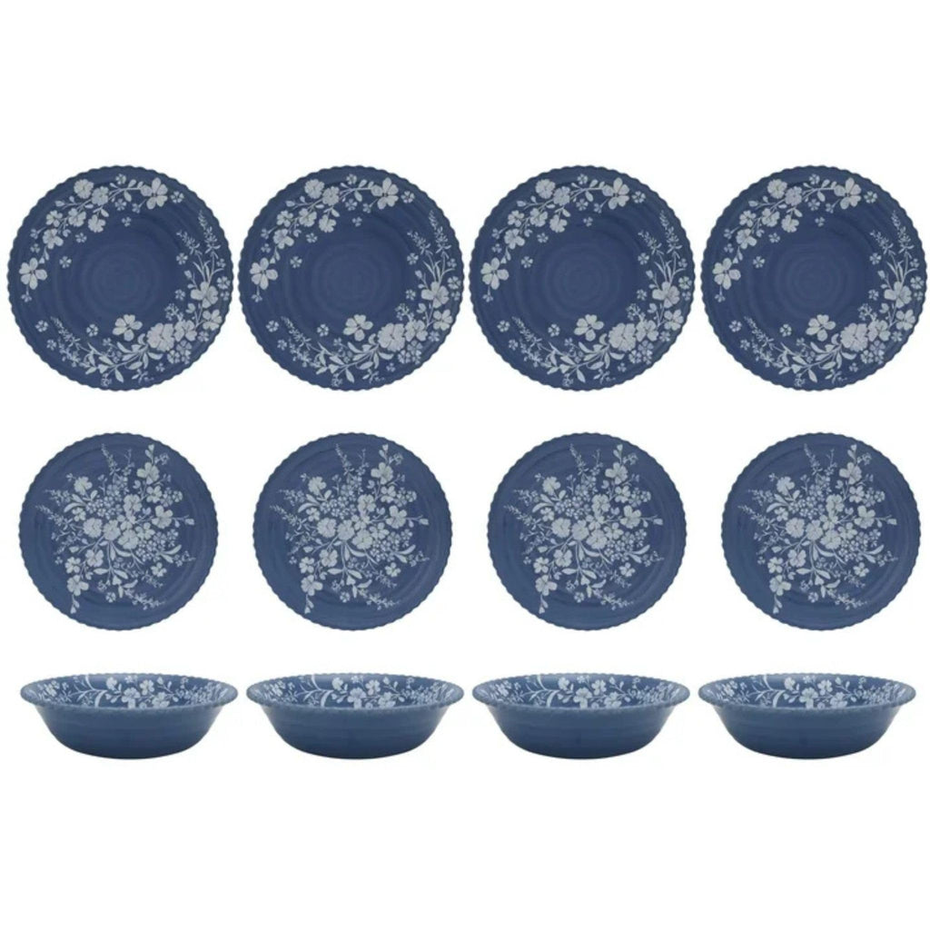 12-Piece Bamboo Melamine Dinnerware Set, Service for 4, Blue W6042