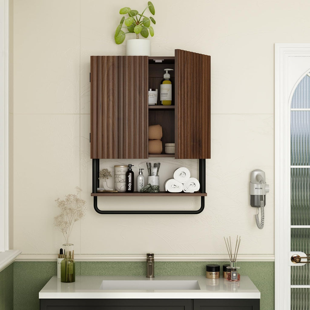 Fluted 2 Doors 3-Tier Bathroom Wall Cabinet I9072