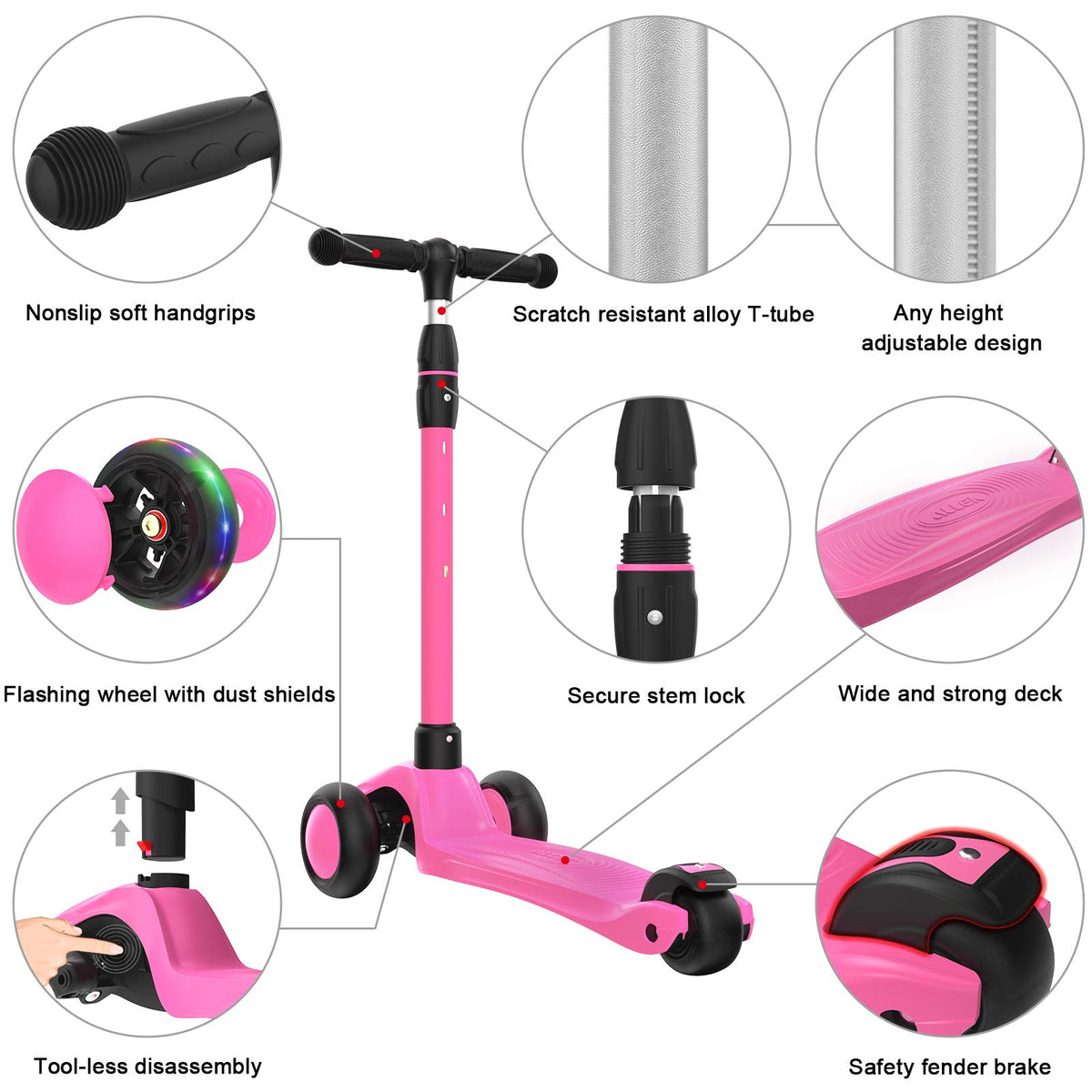 Kick Scooter 3-Wheeled Push Scooter with Light-Up Wheels T30988