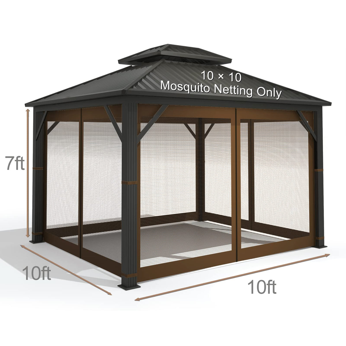 10' x 10' 4-Panel Mosquito Netting Sidewall Curtain with Zipper (Brown) M35964