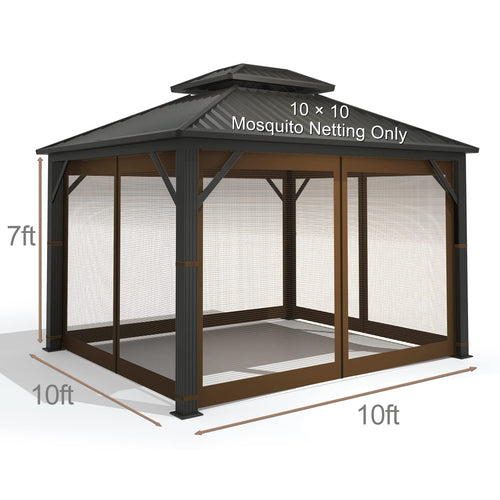 10' x 10' 4-Panel Mosquito Netting Sidewall Curtain with Zipper (Brown) M35964