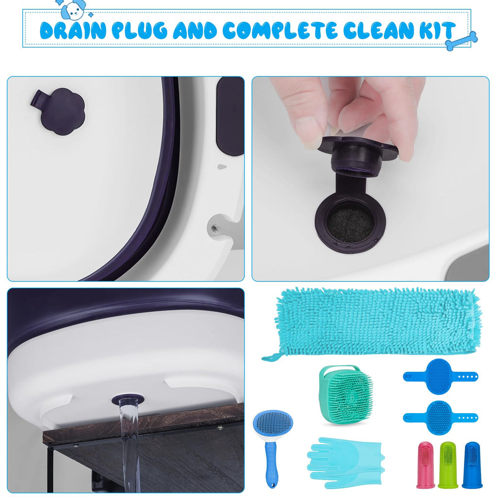 Collapsible Pet Bathtub with Water Drain Plug and Grooming Brush V573