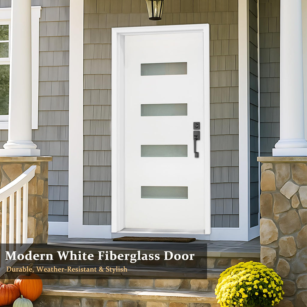 Fiberglass Exterior Front Door 36x80in Left-Hand Inswing Frosted Glass White Primed Q14969