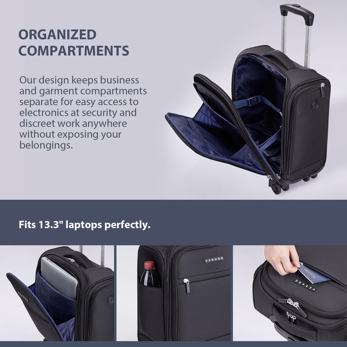 Black 14.5-Inch Spinner Underseat Carry On Luggage G83764
