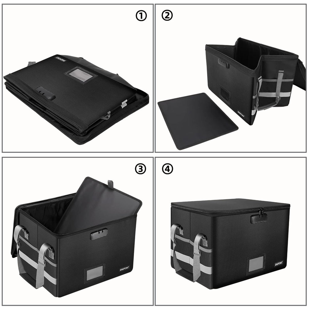 Black Fireproof Collapsible File Box with Lock O6912