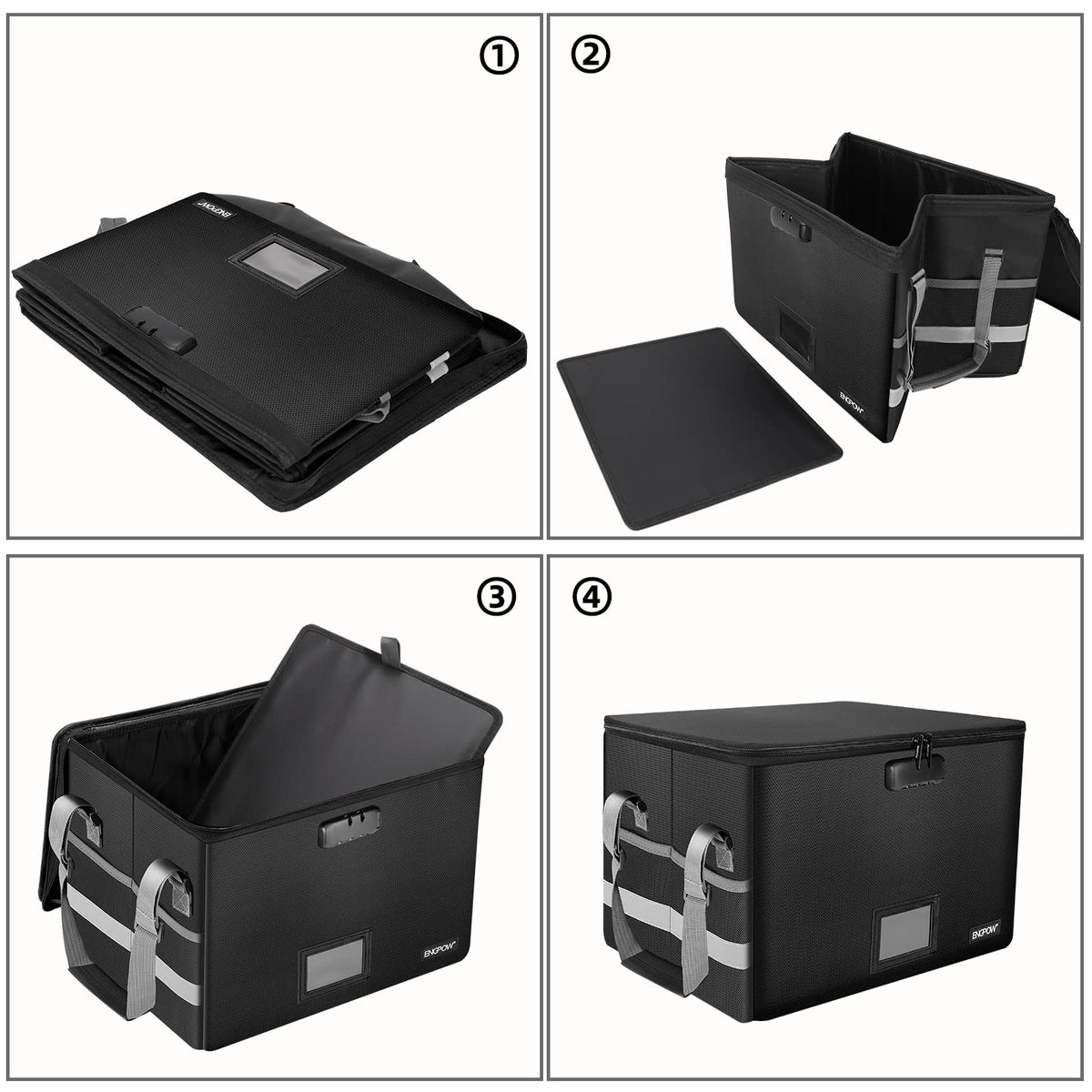 Black Fireproof Collapsible File Box with Lock O6912
