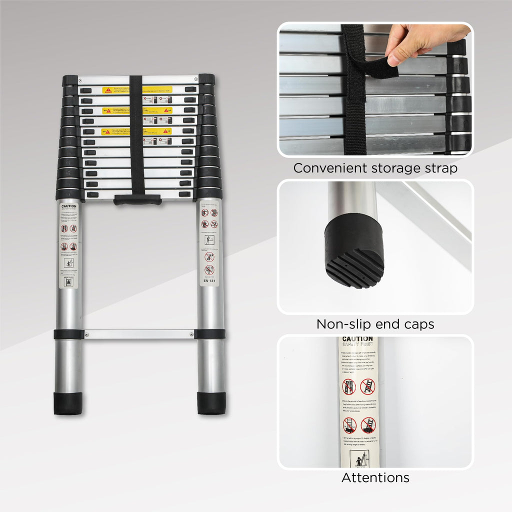 12.5FT Aluminum Telescoping Ladder 300 lbs Q448