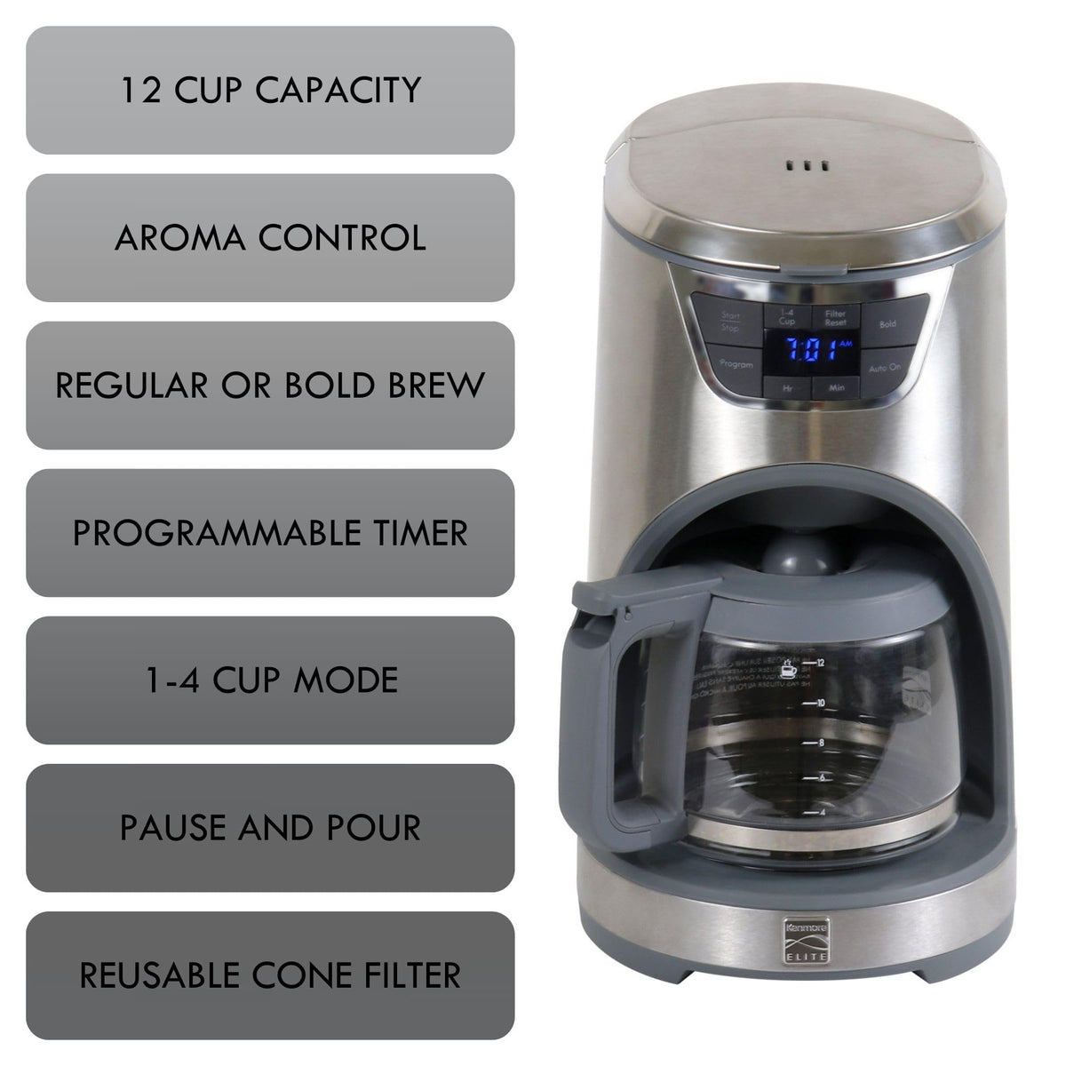 12-Cup Programmable Drip Coffee Maker with Glass Pot E2292